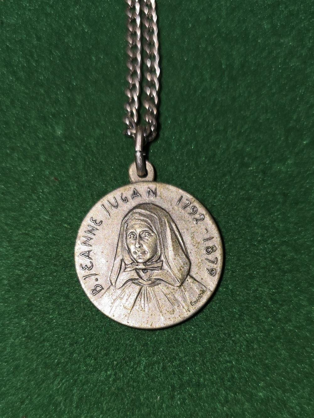 Saint Jeanne Jugan Silver Religious Medal Necklace - Silver Tone